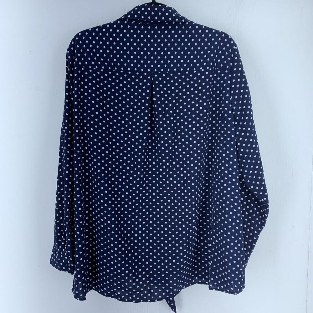 Susan Graver Womens 22W Button Up Tunic Top Polka Dot Tie Front Preppy Coastal - Picture 7 of 8